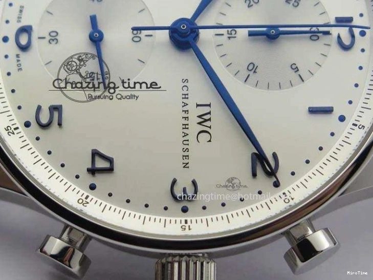 MIROTIME 0424 UrbanStyle Portuguese IW371446 ZF 1:1 Best Edition SS White Dial Blue Markers On Blue Leather Strap  A79350 V 7270